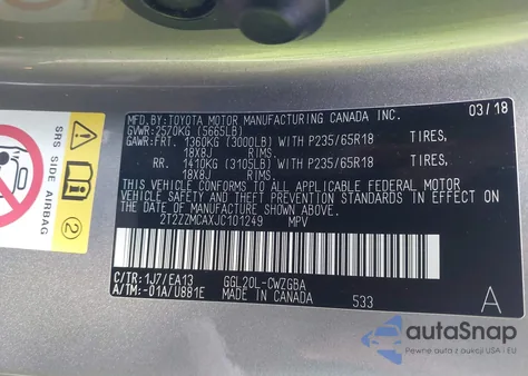 2018 Lexus Rx 350 из США, поврежденный, VIN 2T2ZZMCAXJC101249